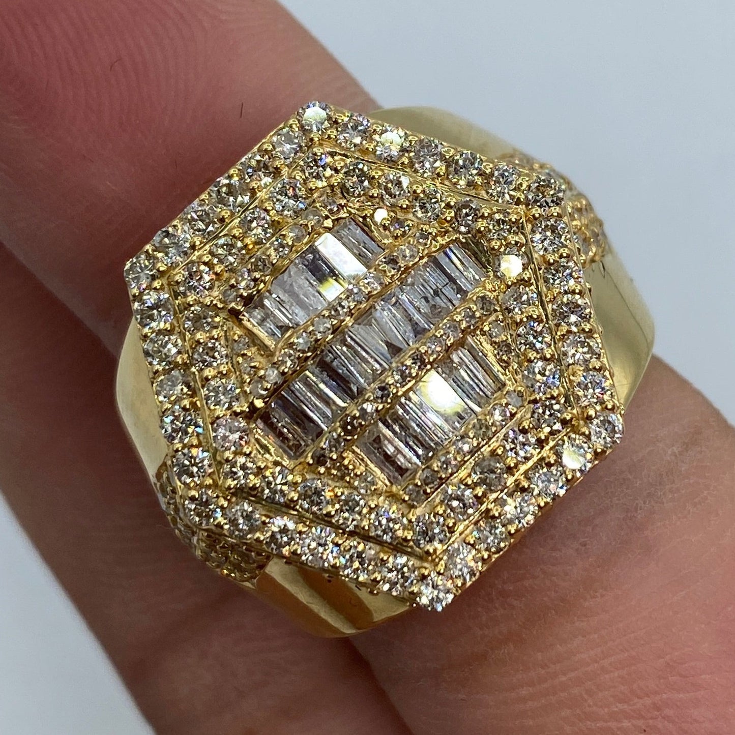 14K Hexagon Diamond Baguette Ring