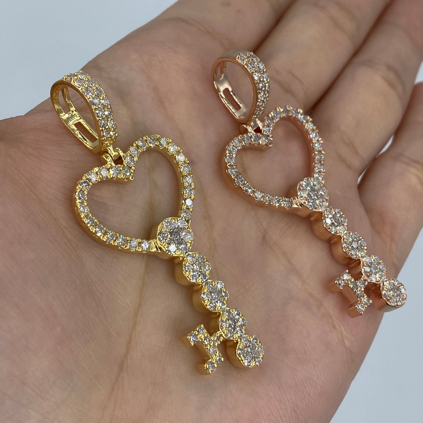 14K Heart Key Diamond Pendant