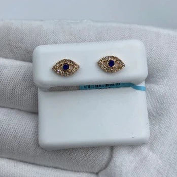 14K Blue Center Stone Evil Eye Diamond Earrings