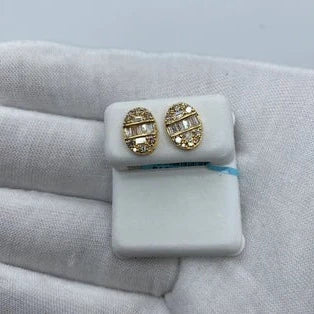 14K Oval Diamond Baguette Earrings