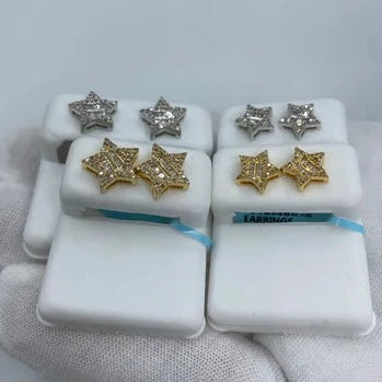 14K Star Diamond Baguette Earrings