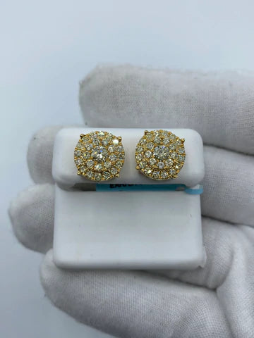 14K Thick Circle Double Layer Cake Diamond Earrings 2.2 CT