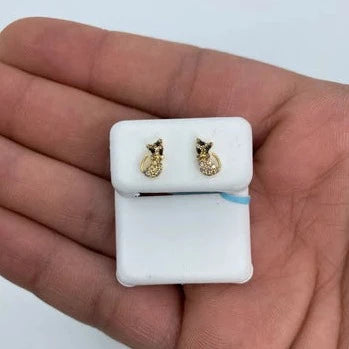 14K Cat Stud Diamond Earrings