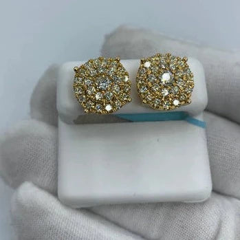 14K Thick Circle Double Layer Cake Diamond Earrings 3.3ct