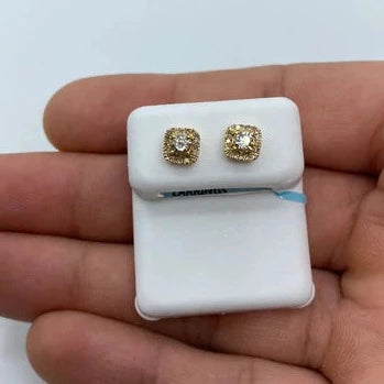 14K Big Rocks Square Diamond Earrings