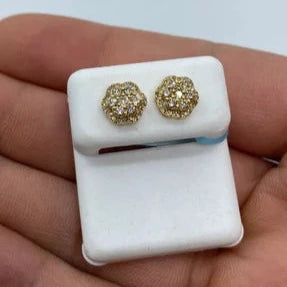 14K Small 3D Flower Diamond Earrings