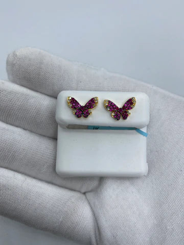 14K Purple Butterfly Diamond Earrings