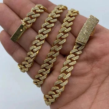 14K 8MM Cuban Link Diamond Chain 16-22"