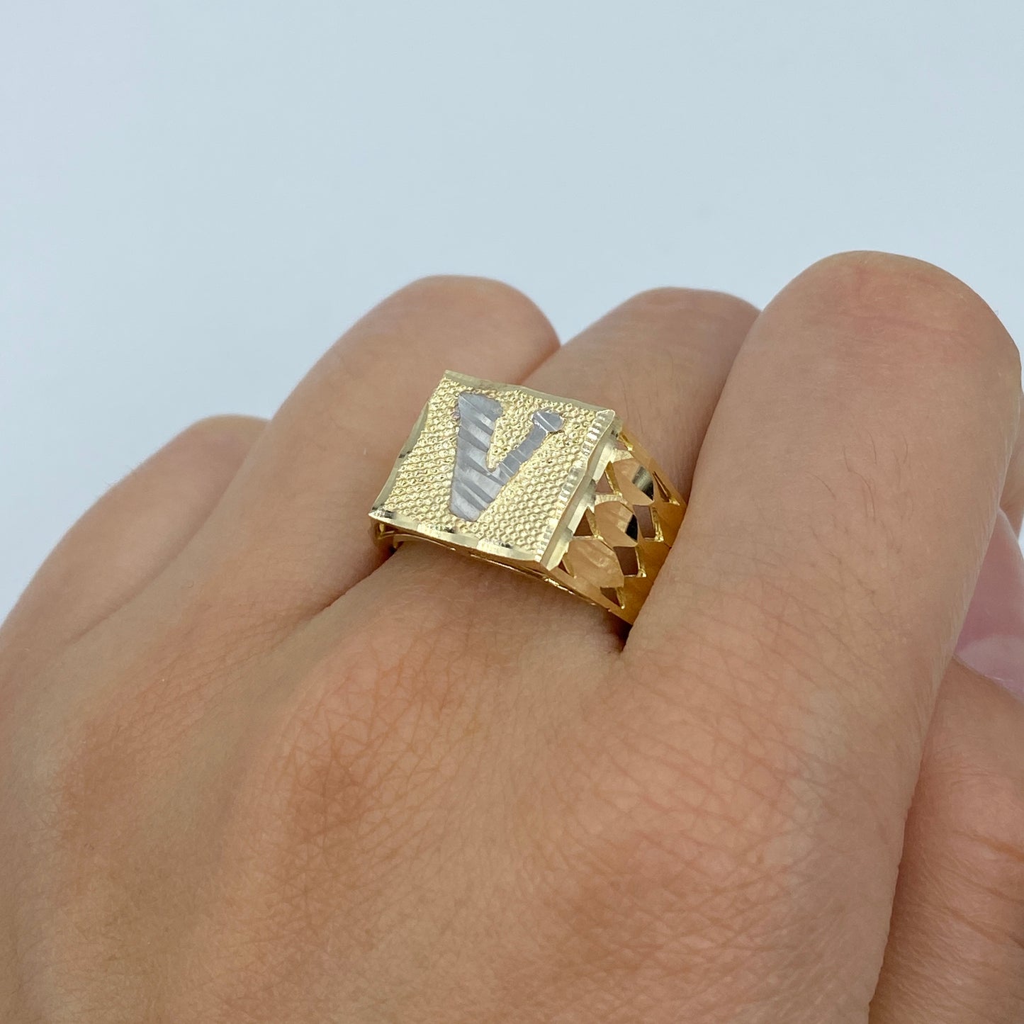 10K Initial Letter Square Block Ring