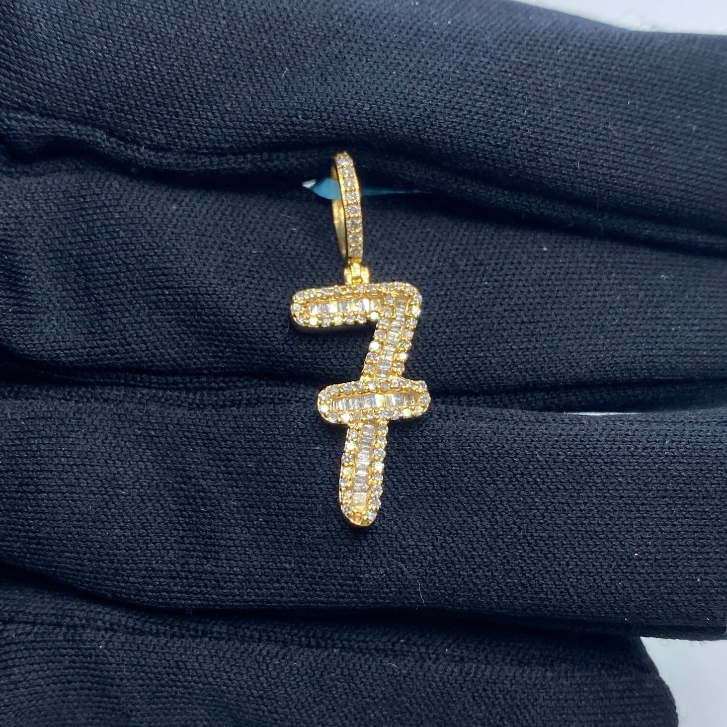 14k Number 7 Diamond Baguette Pendant