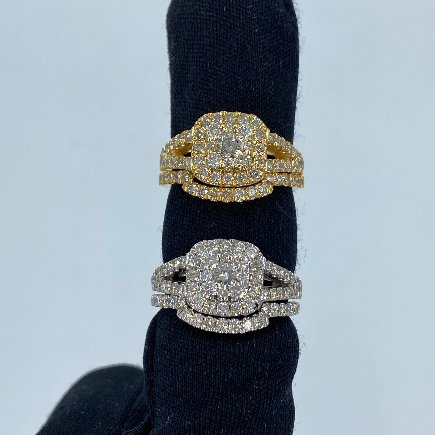 14K Square Halo Diamond Engagement Ring with Stack Band