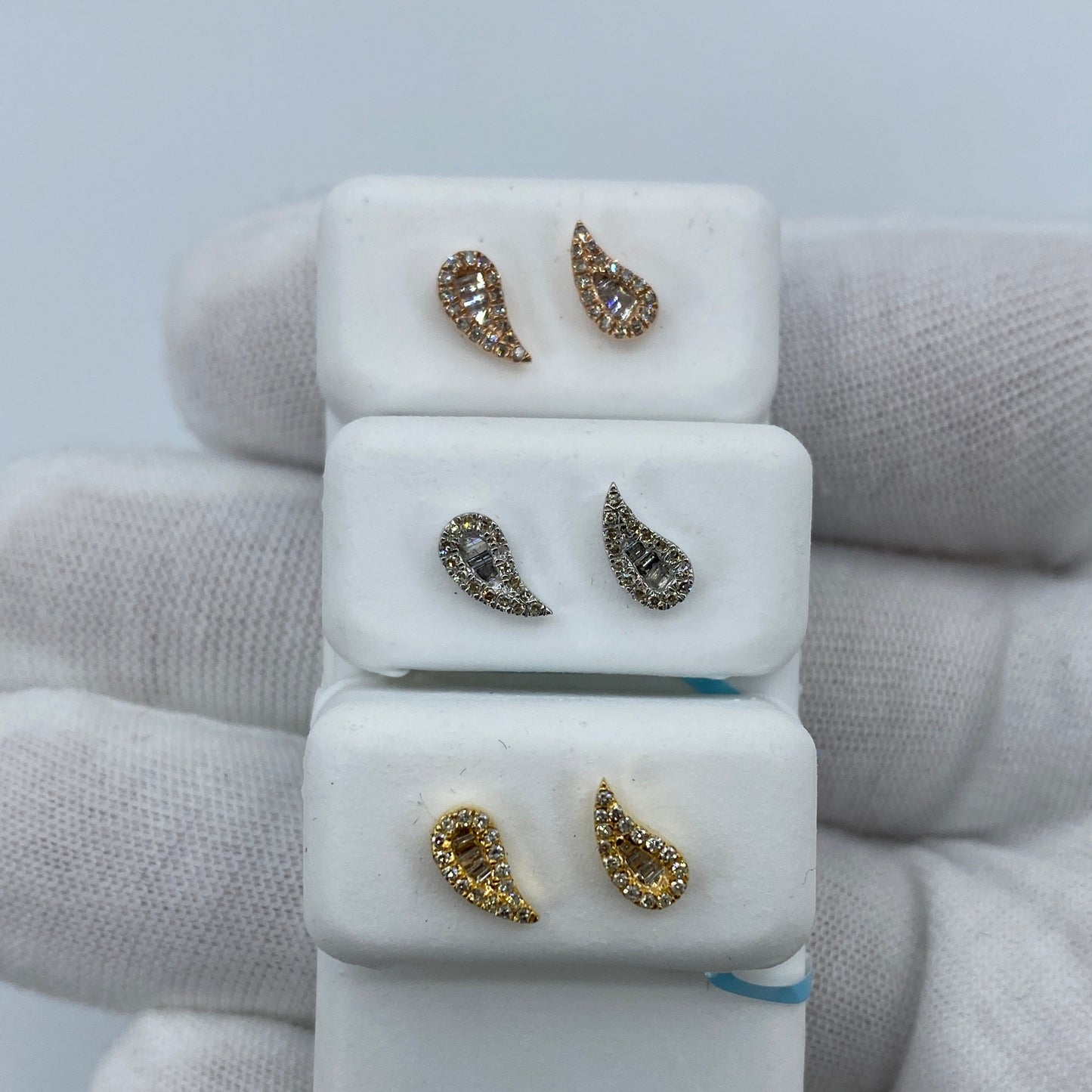 14K Small Tear Shape Diamond Baguette Earrings