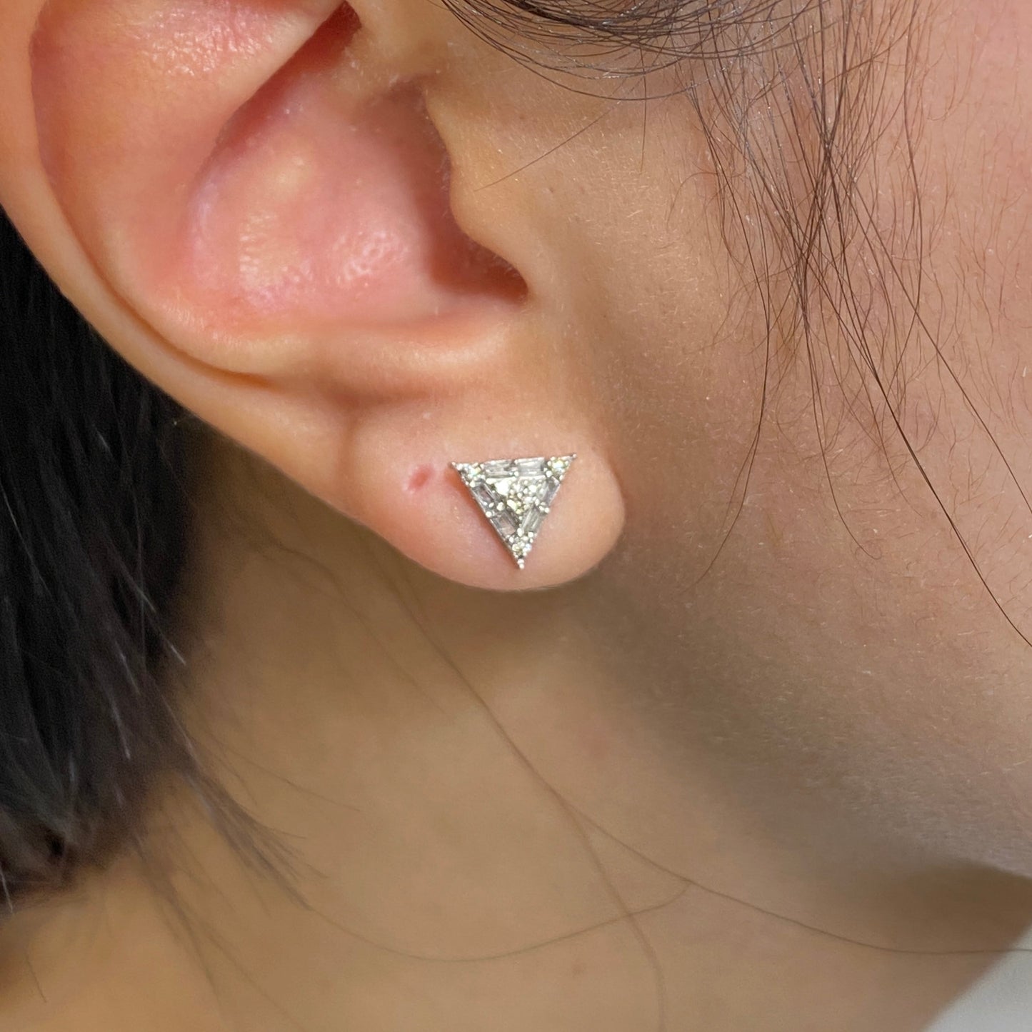 14K Triangle Diamond Baguette Earrings