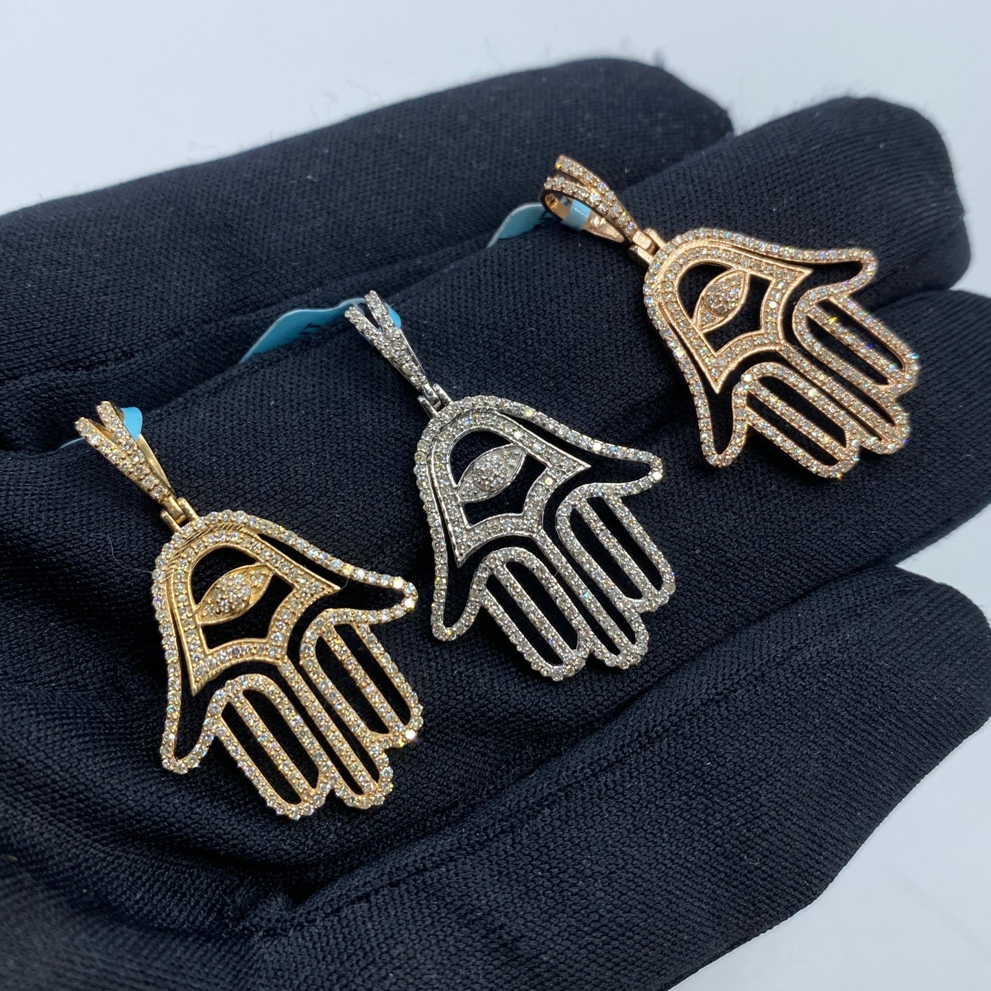 14K Hamsa Evil Eye Diamond Pendant