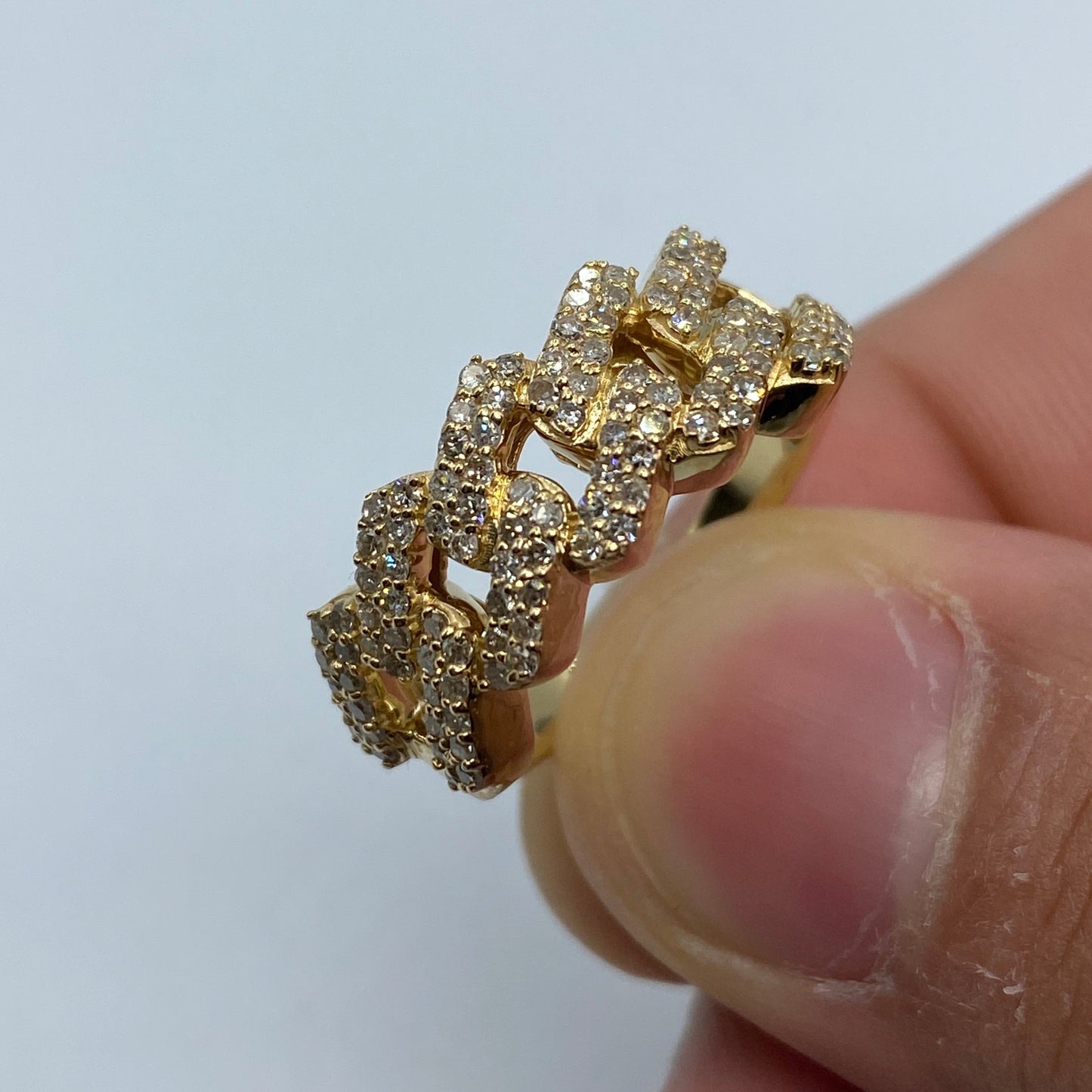 14k Gold 9MM Cuban Link Diamond Ring