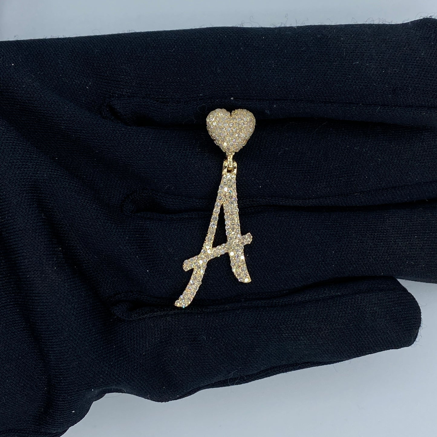 14K Initial A Script Heart Diamond Pendant