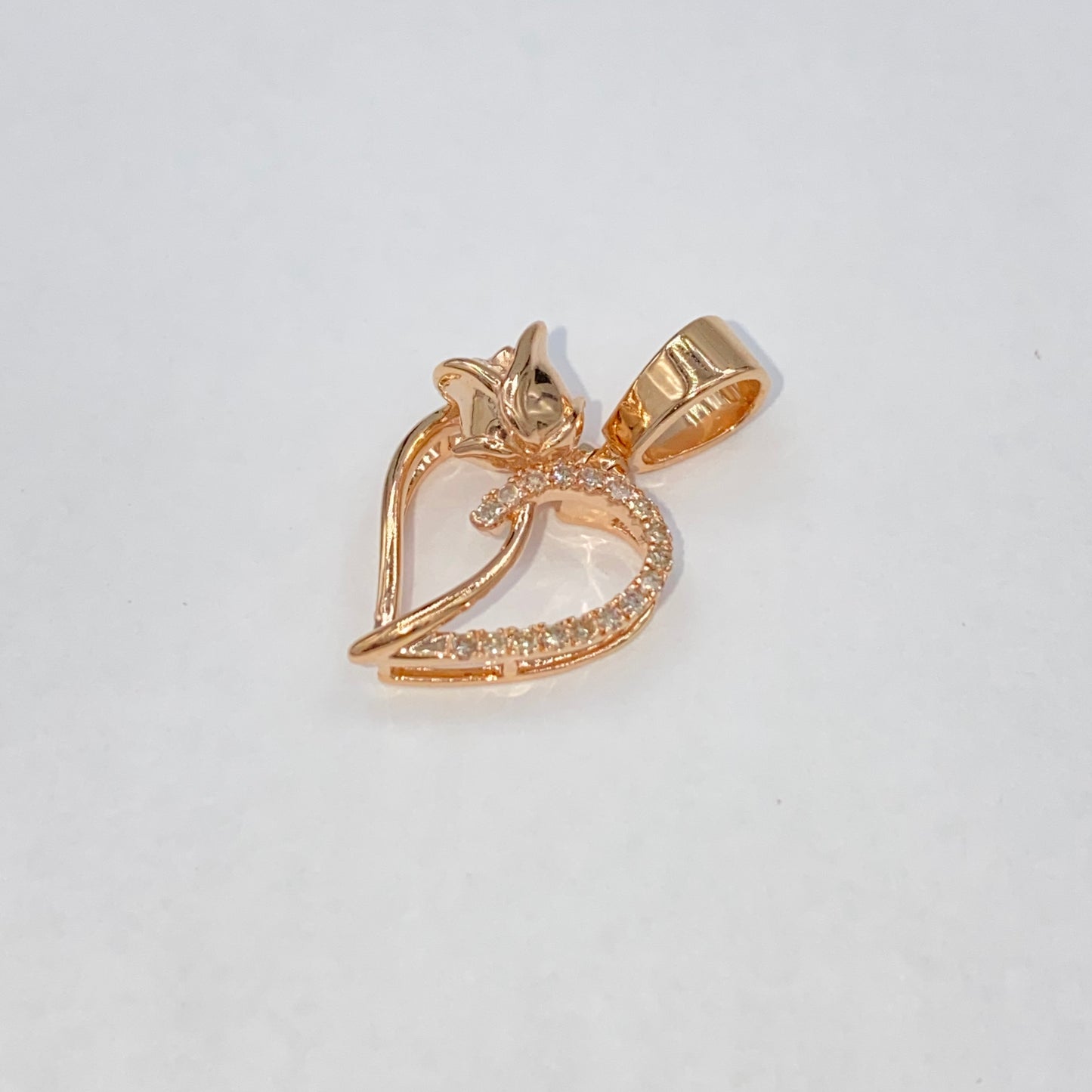 14K Rose Heart Diamond Pendant