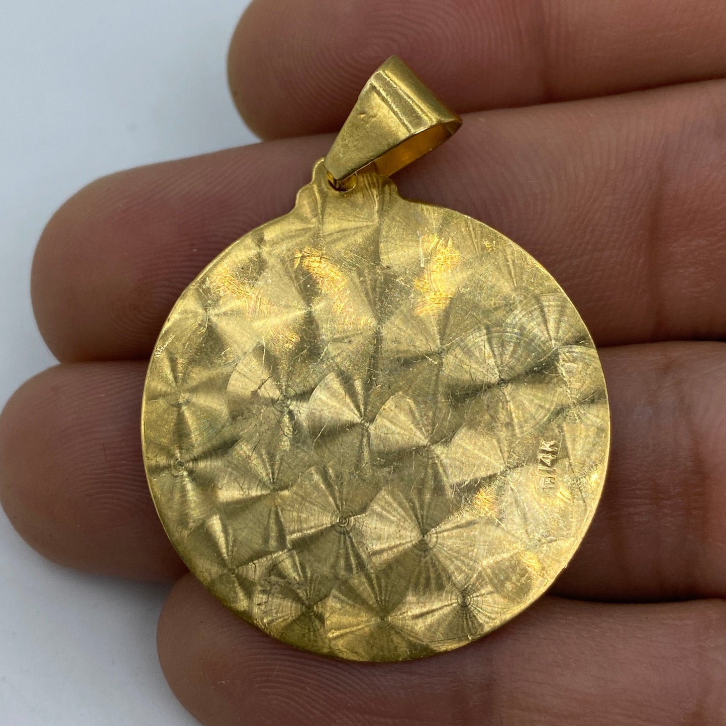 14K Saint Caridad del Cobre Round Medallion Pendant 1.75"