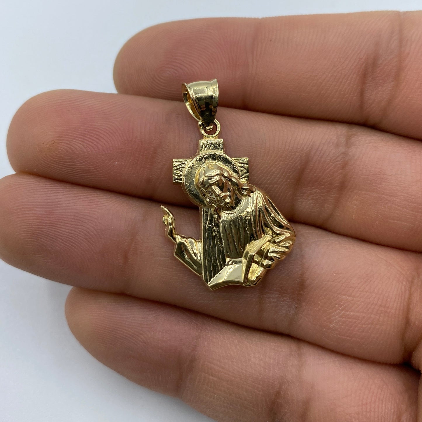 14K Jesus Carrying Cross Pendant 1.25"