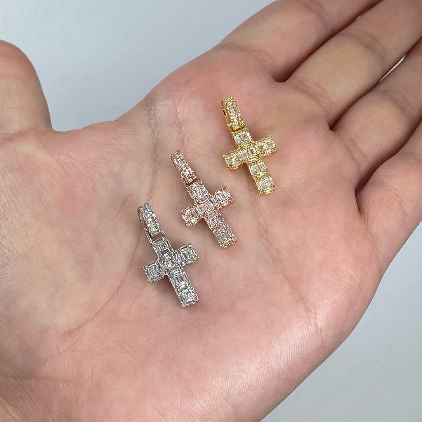 14K Diamond Baguette Cross Pendant