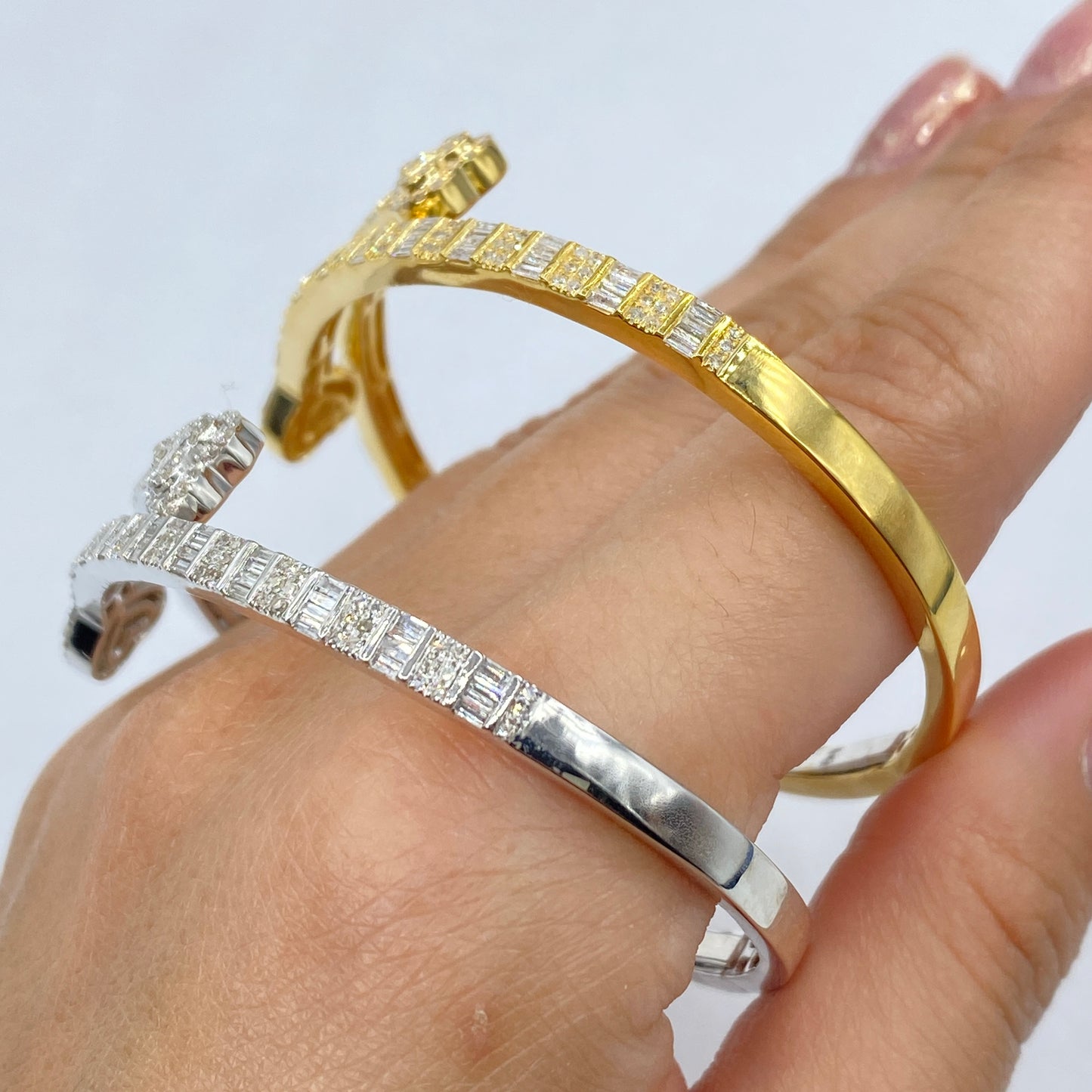 10K/14K Heart Diamond Baguette Bangle Bracelet