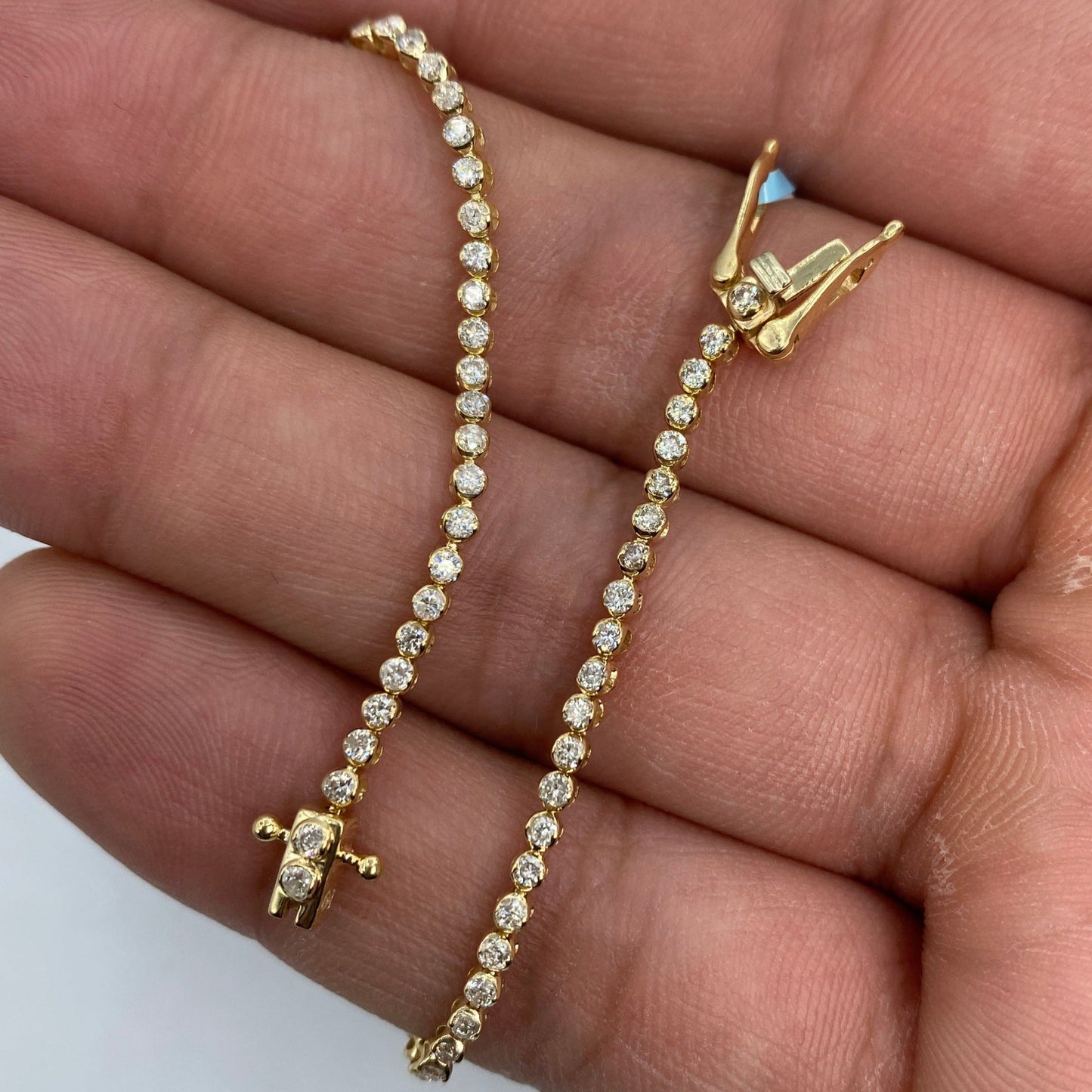 14K 1.6MM Tennis Bezel Diamond Bracelet 7"