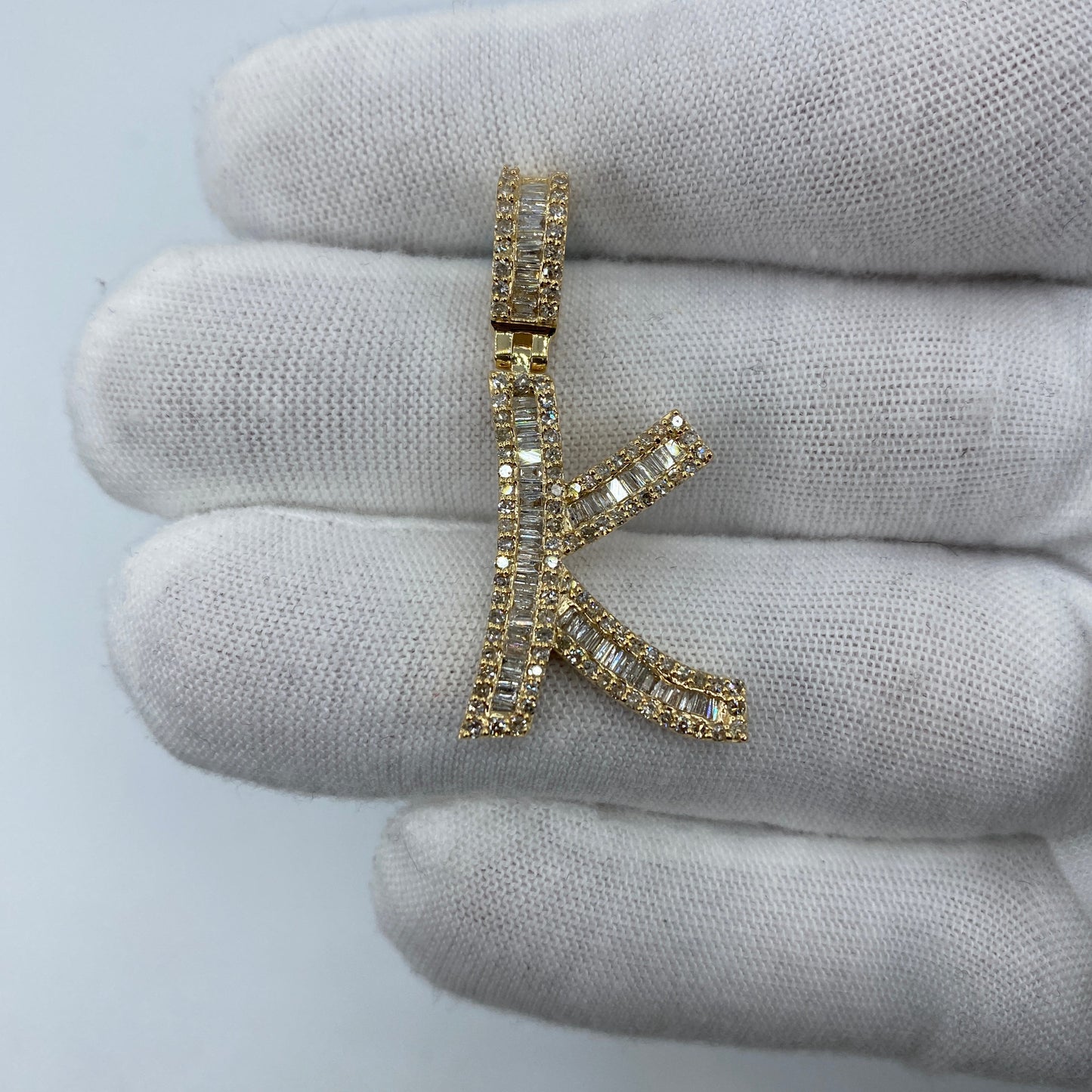 14K Initial K Diamond Baguette Pendant