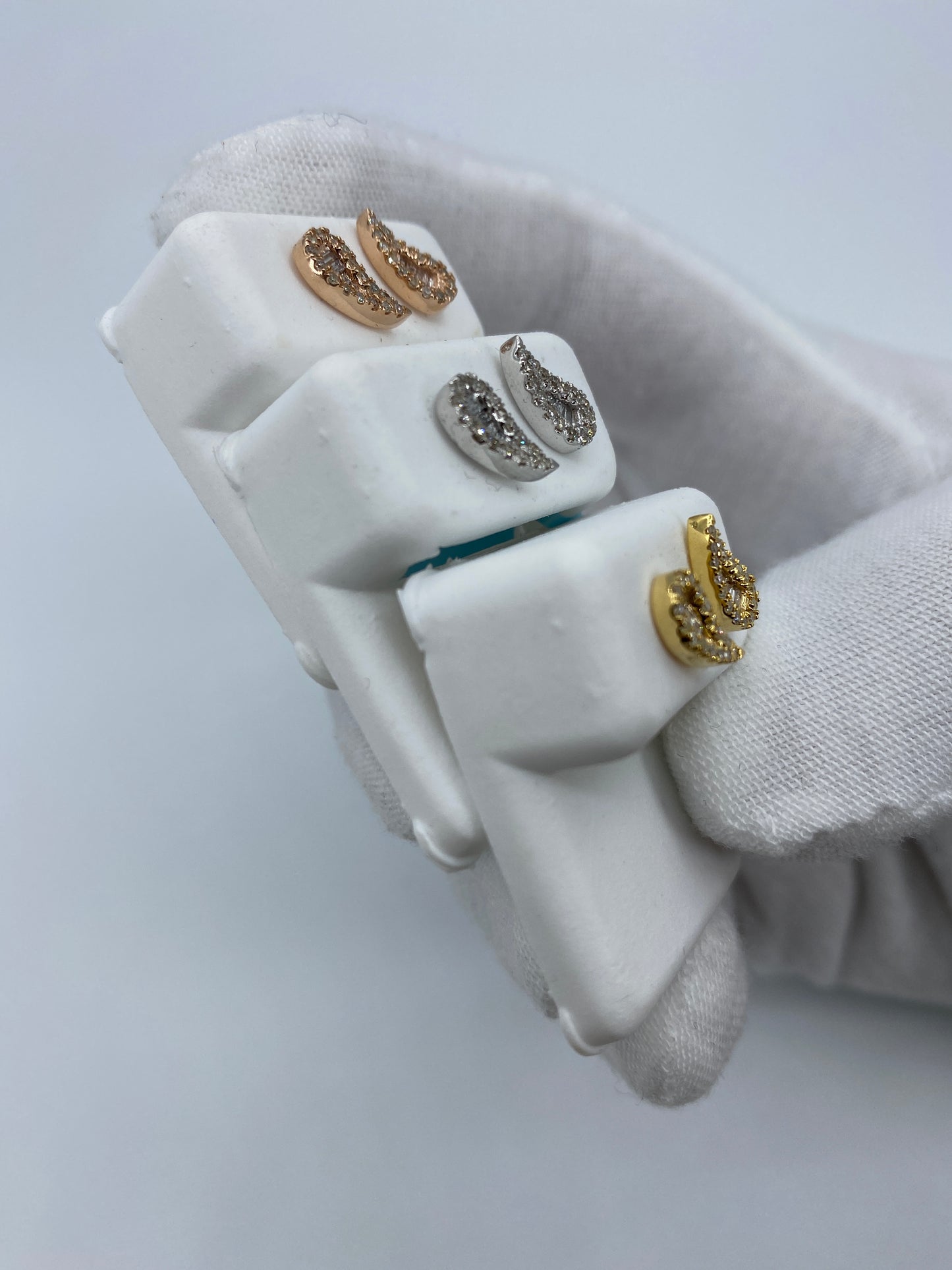 14K Large Tear Shape Diamond Baguette Earrings