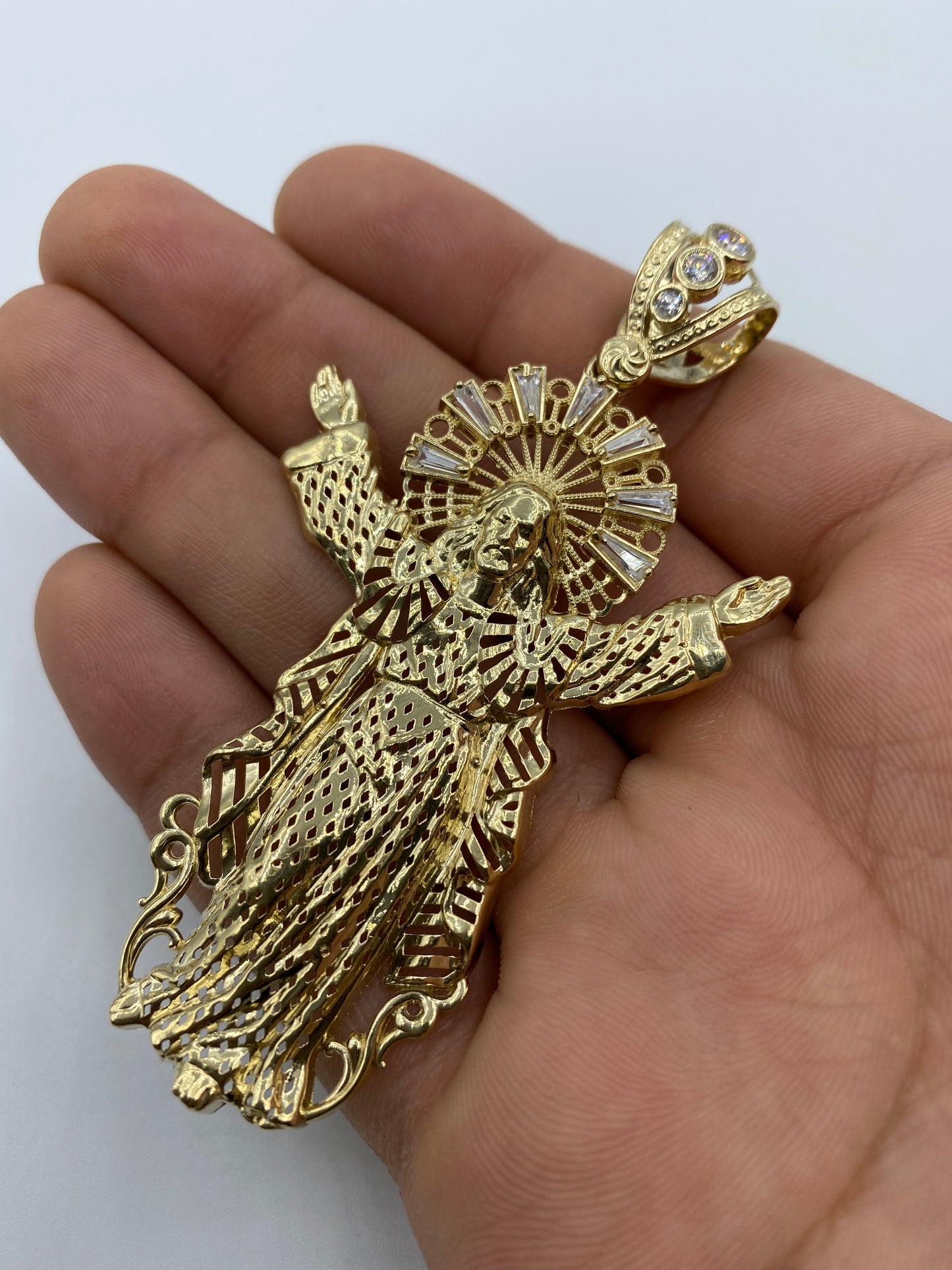 14K Jesus With Halo Pendant 3.25"