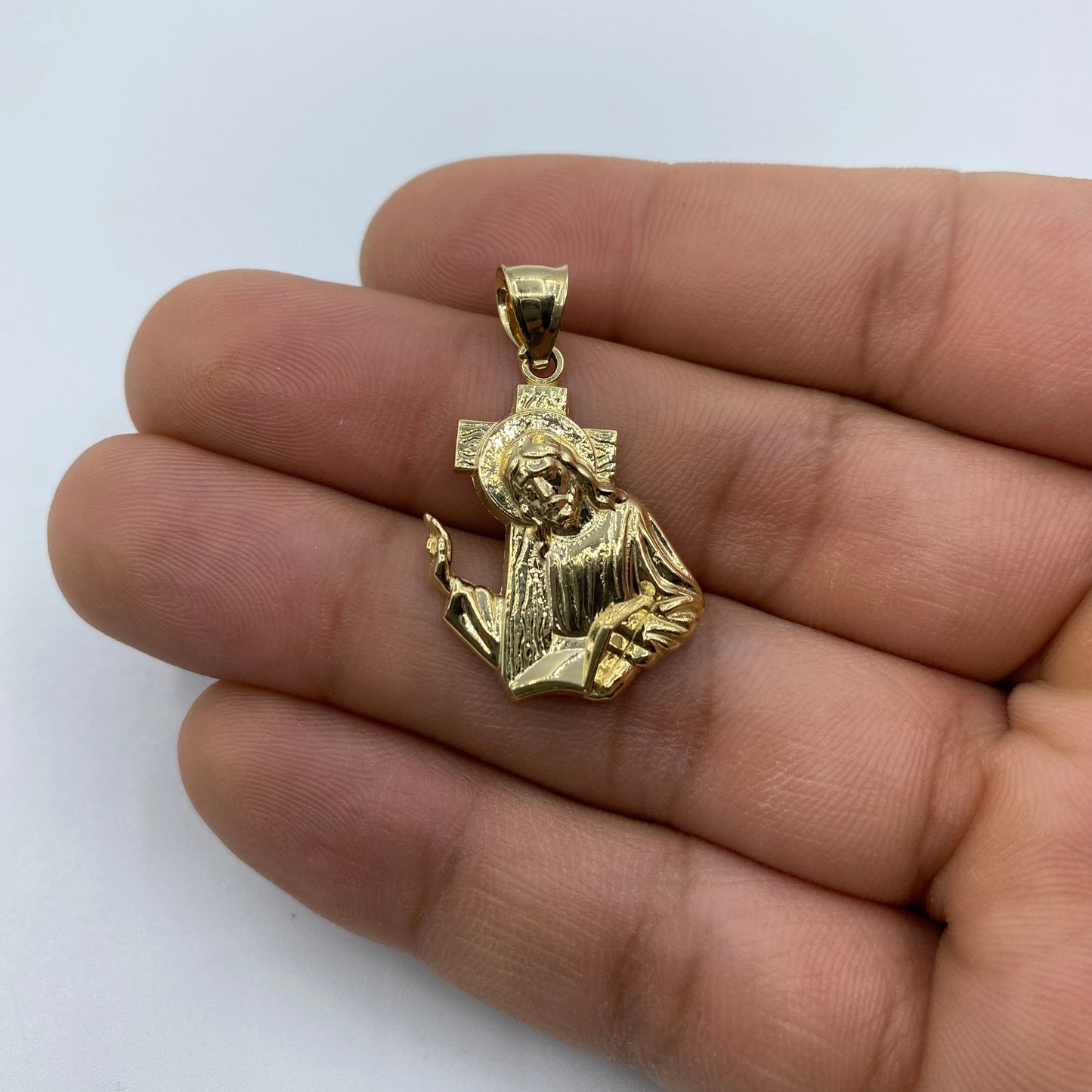 14K Jesus Carrying Cross Pendant 1.25"