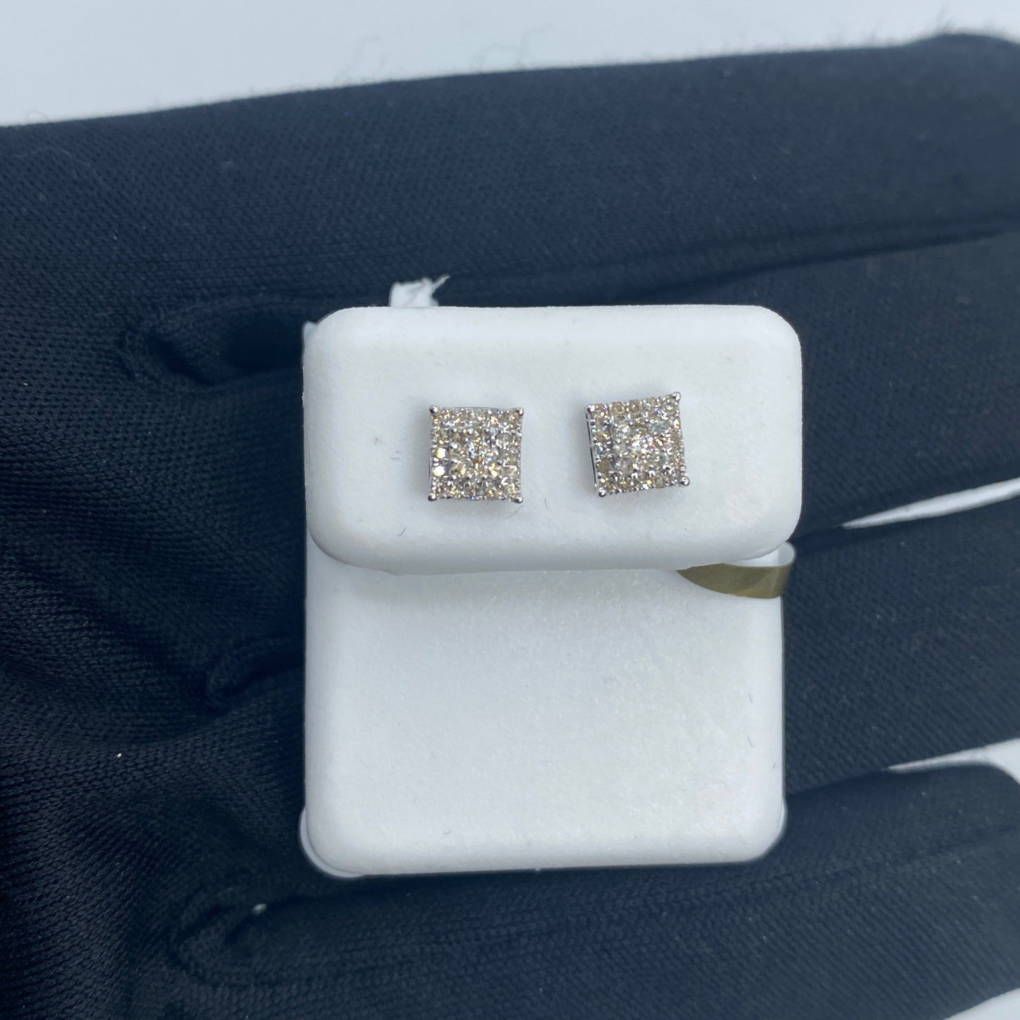10K Square Gold and Diamond Earrings