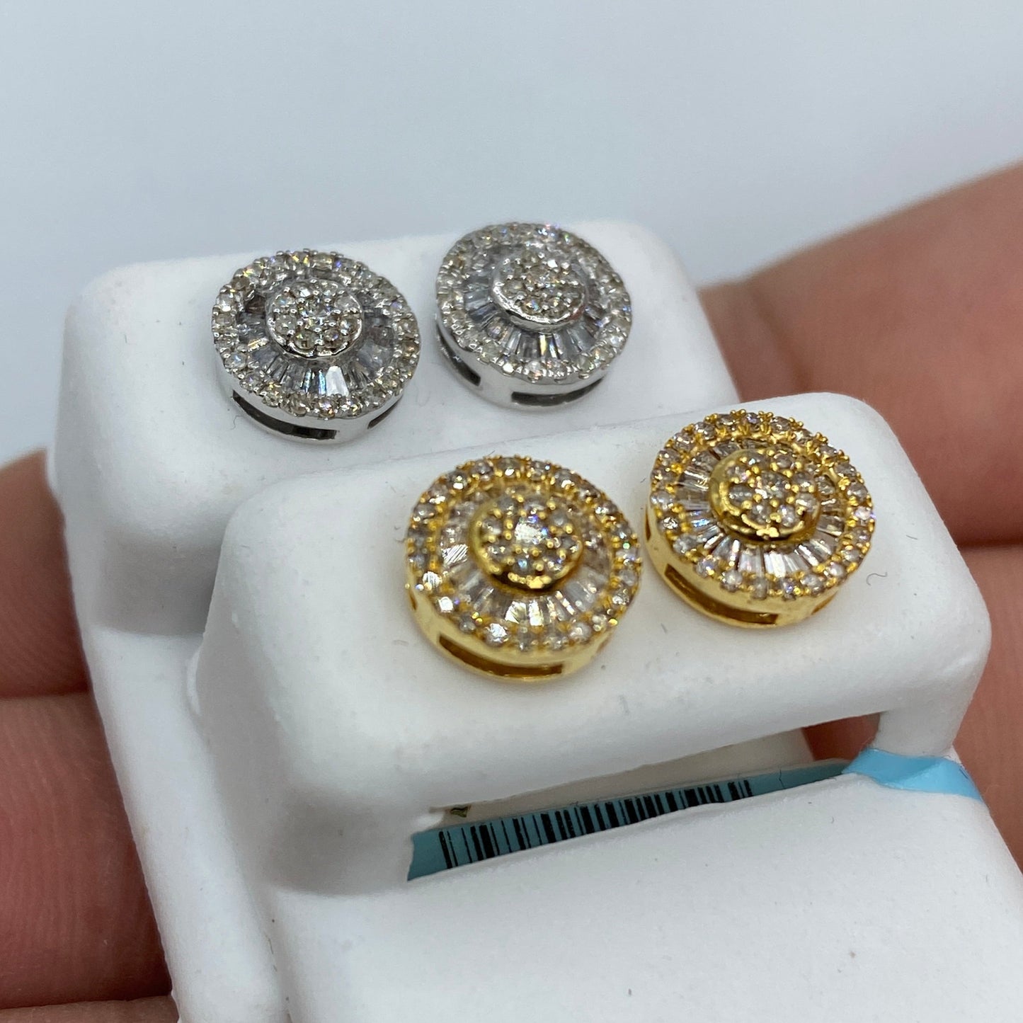 14K Circle Gutter Diamond Baguette Earrings