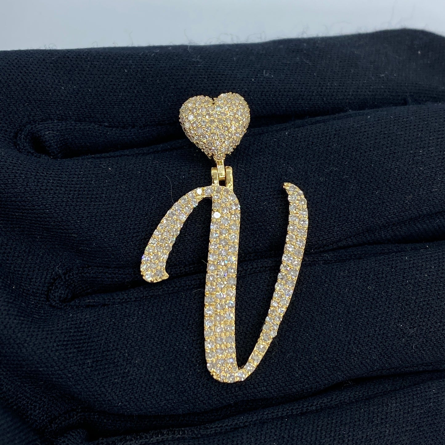 14K Script Initial Letter Heart Diamond Pendants Full Collection