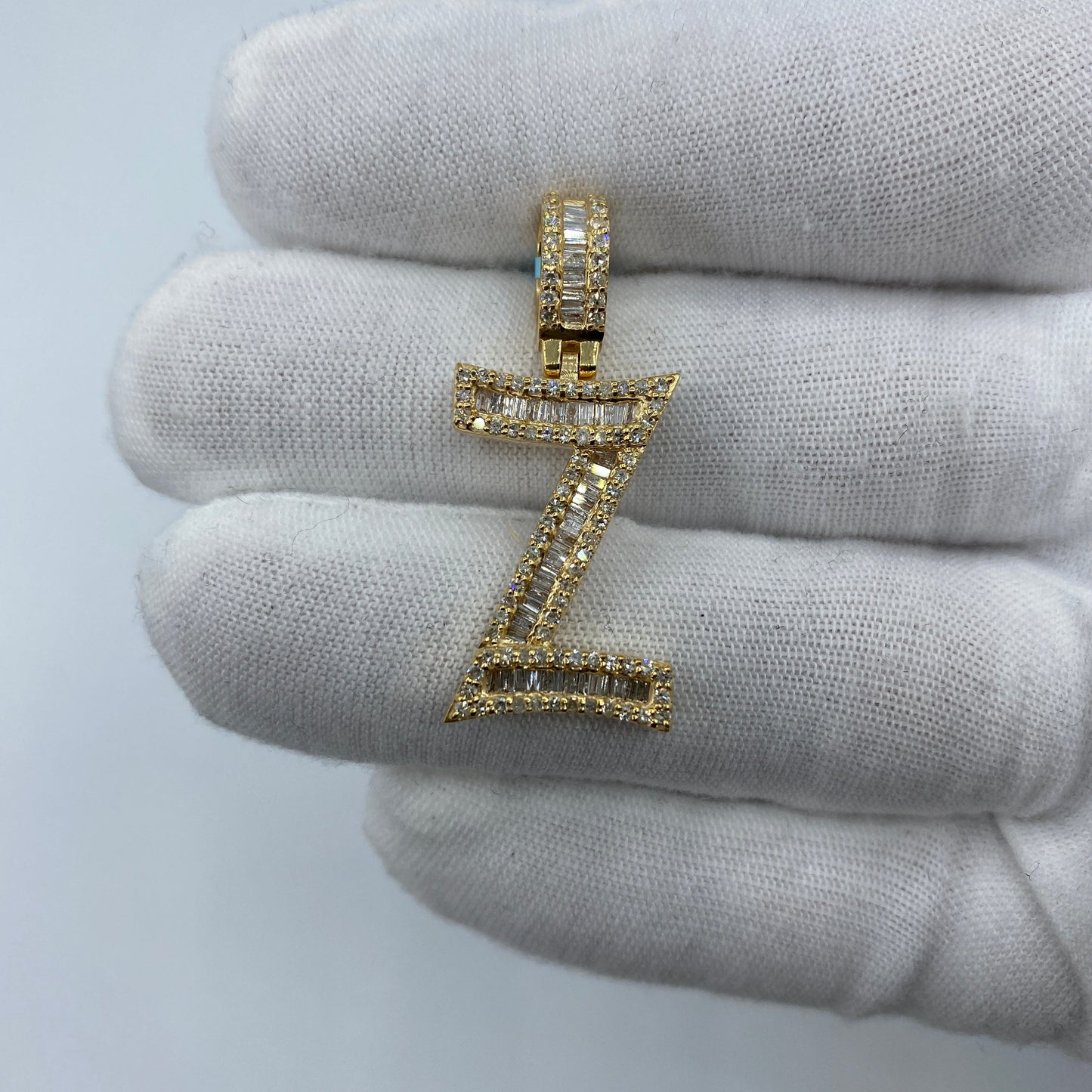 14K Initial Z Diamond Baguette Pendant