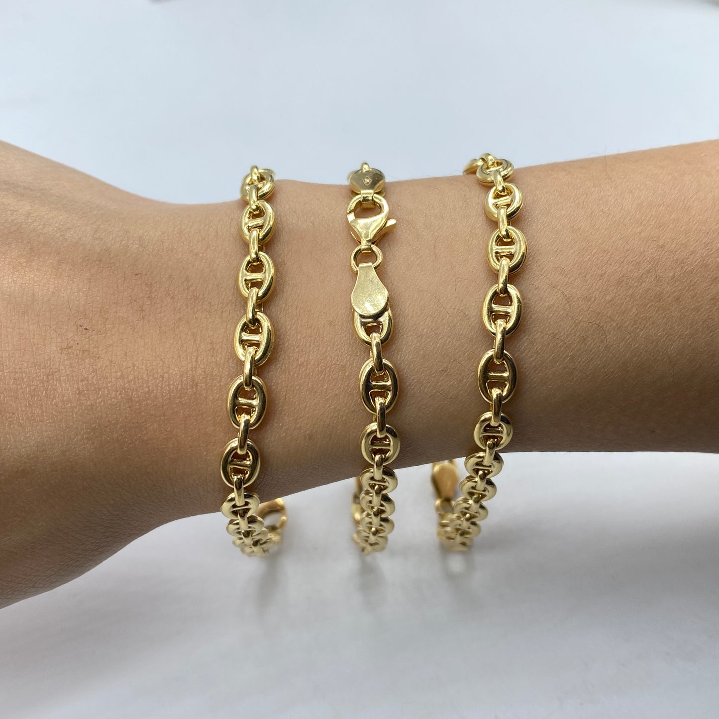 14K 5.5MM Puff Mariner Link Bracelet 8"