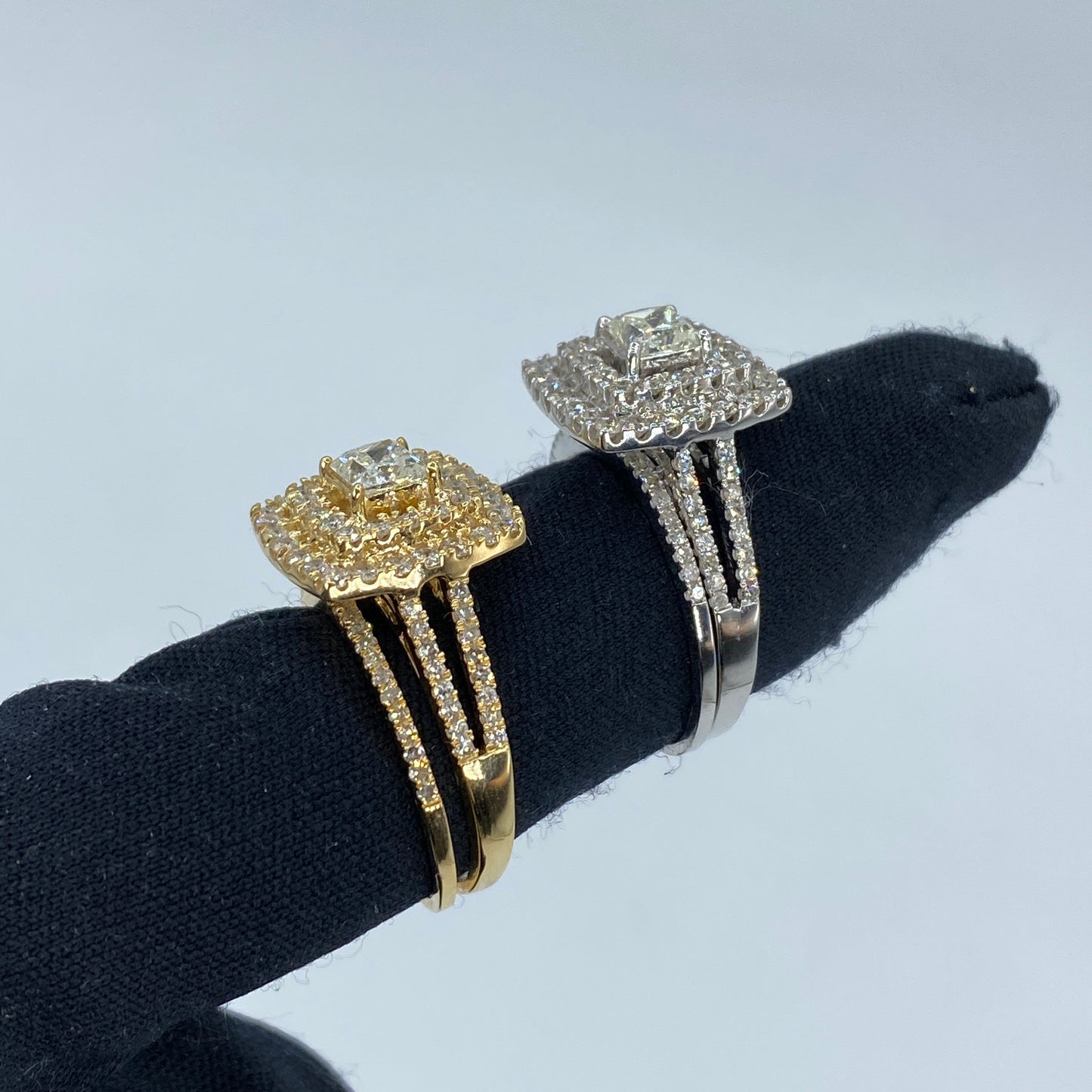 14K Square Halo Baguette Center Stone Engagement Ring