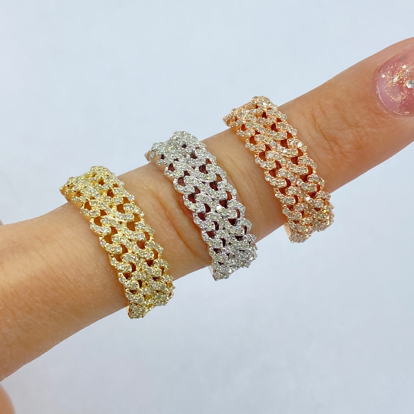 10K Double Monaco Cuban Link Diamond Ring