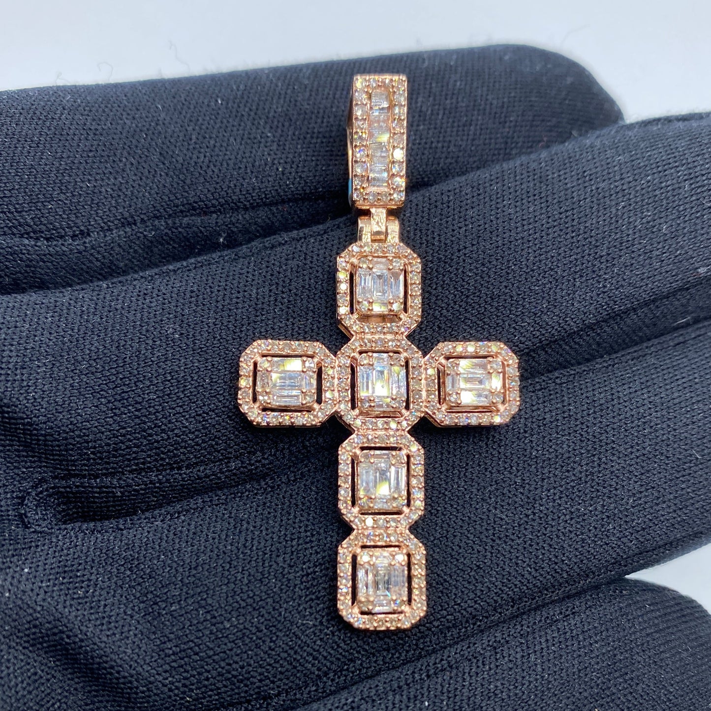 14K Cross Square Baguette Pendant