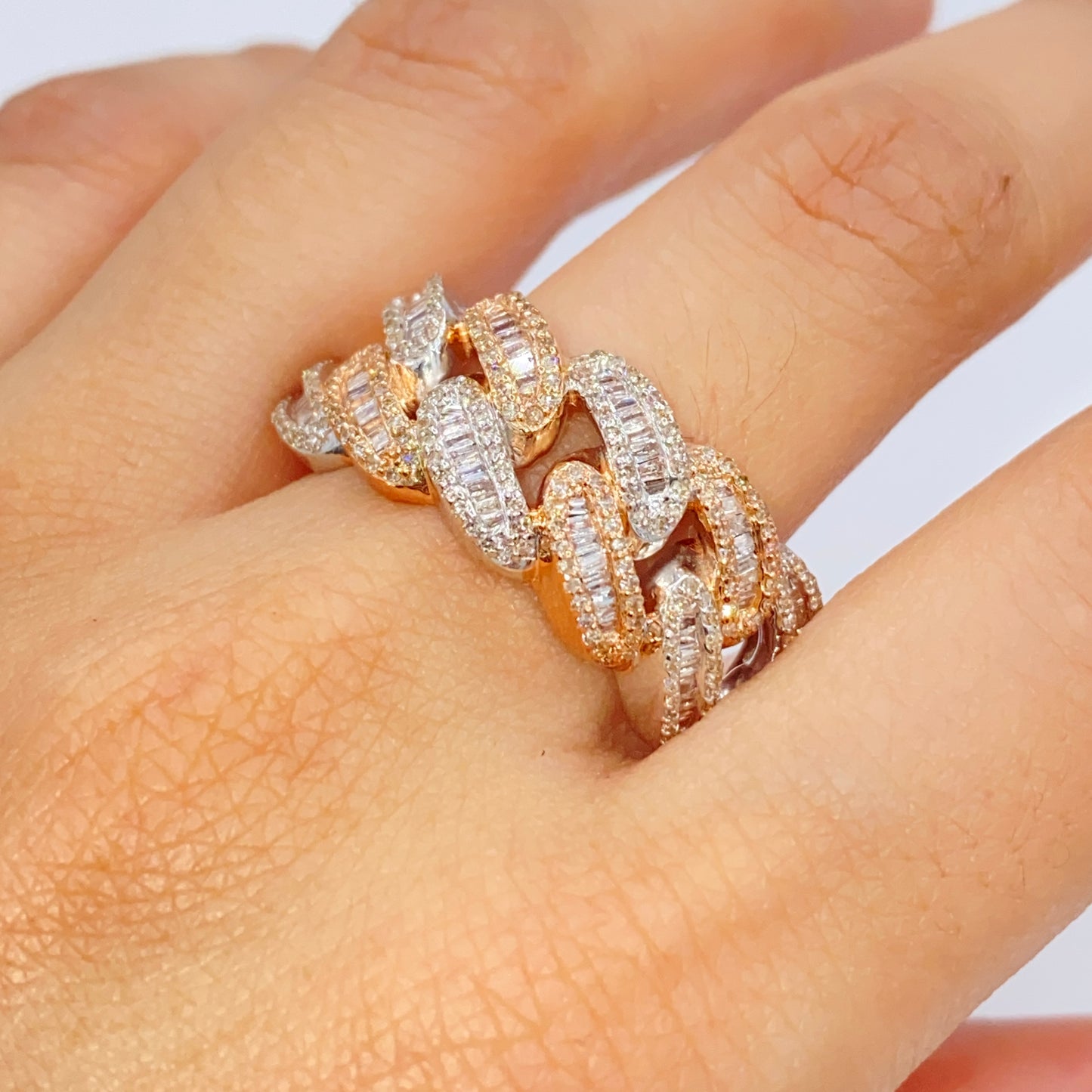 10K Chubby Cuban Link Diamond Baguette Ring