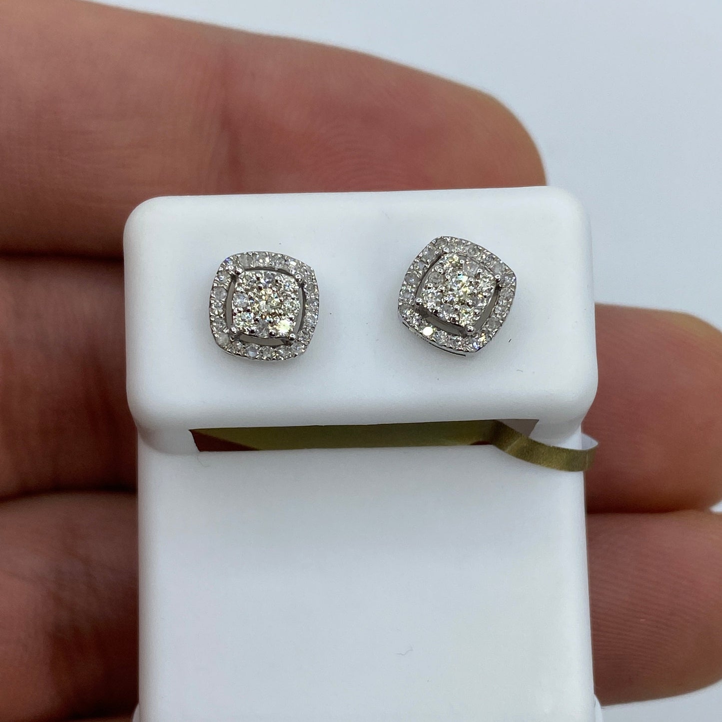 10K White Gold Diamond Square Earrings