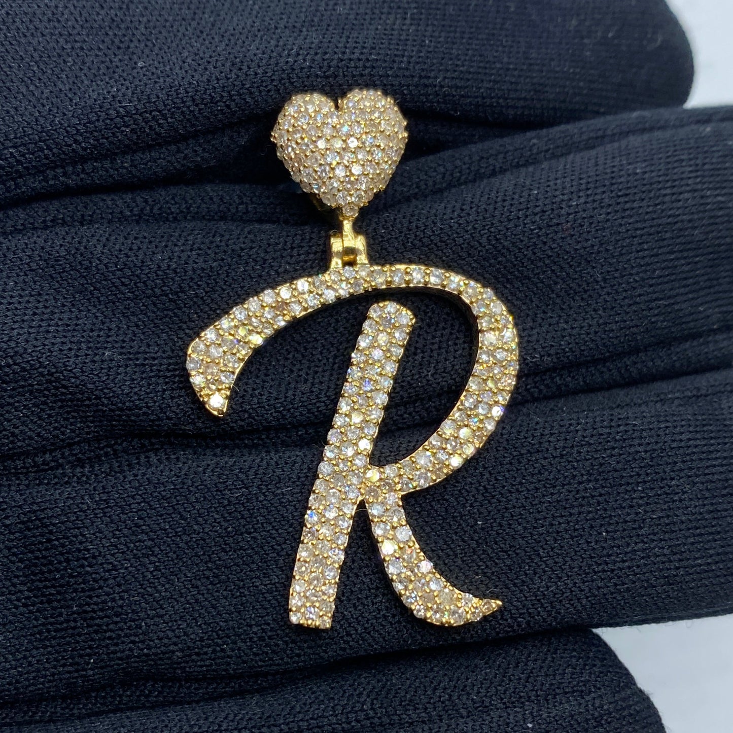 14k Initial R Script Heart Pendant