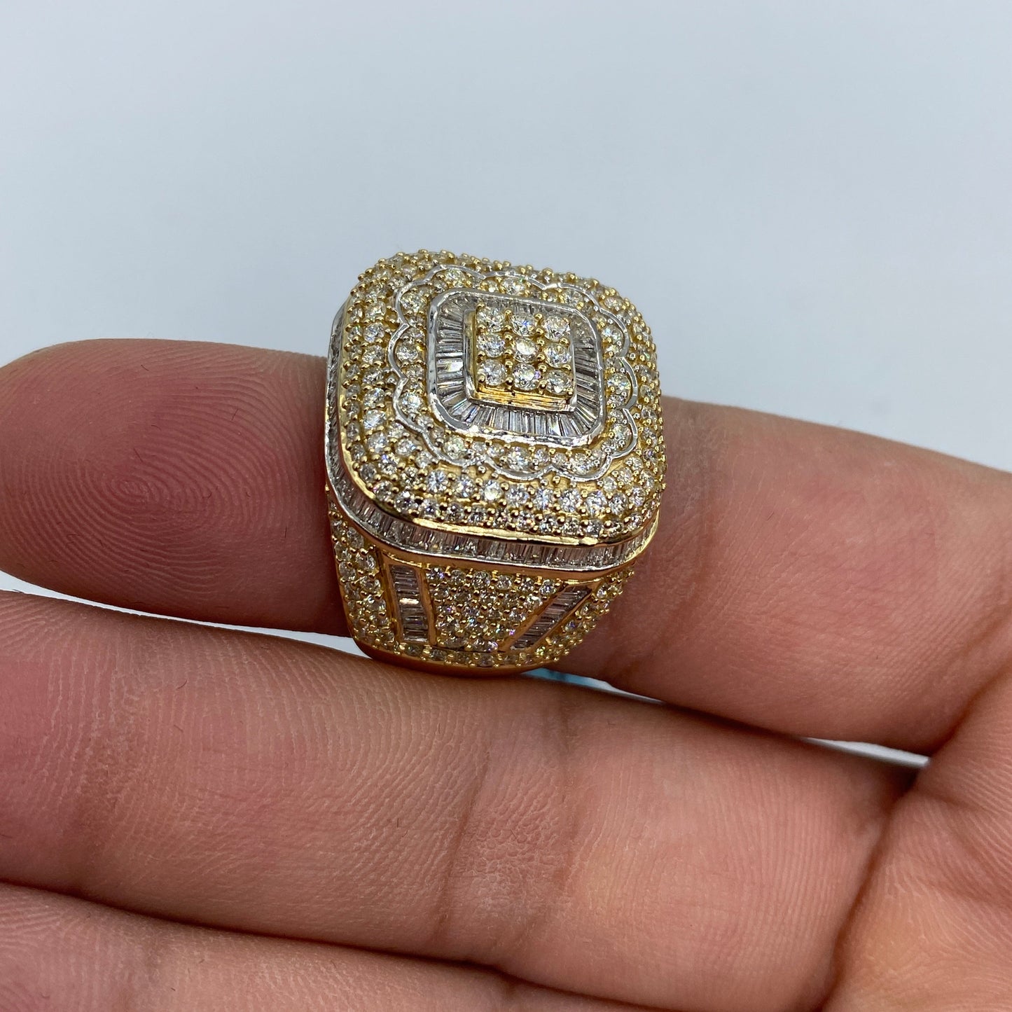 14K Square Jumbo Diamond Baguette Ring