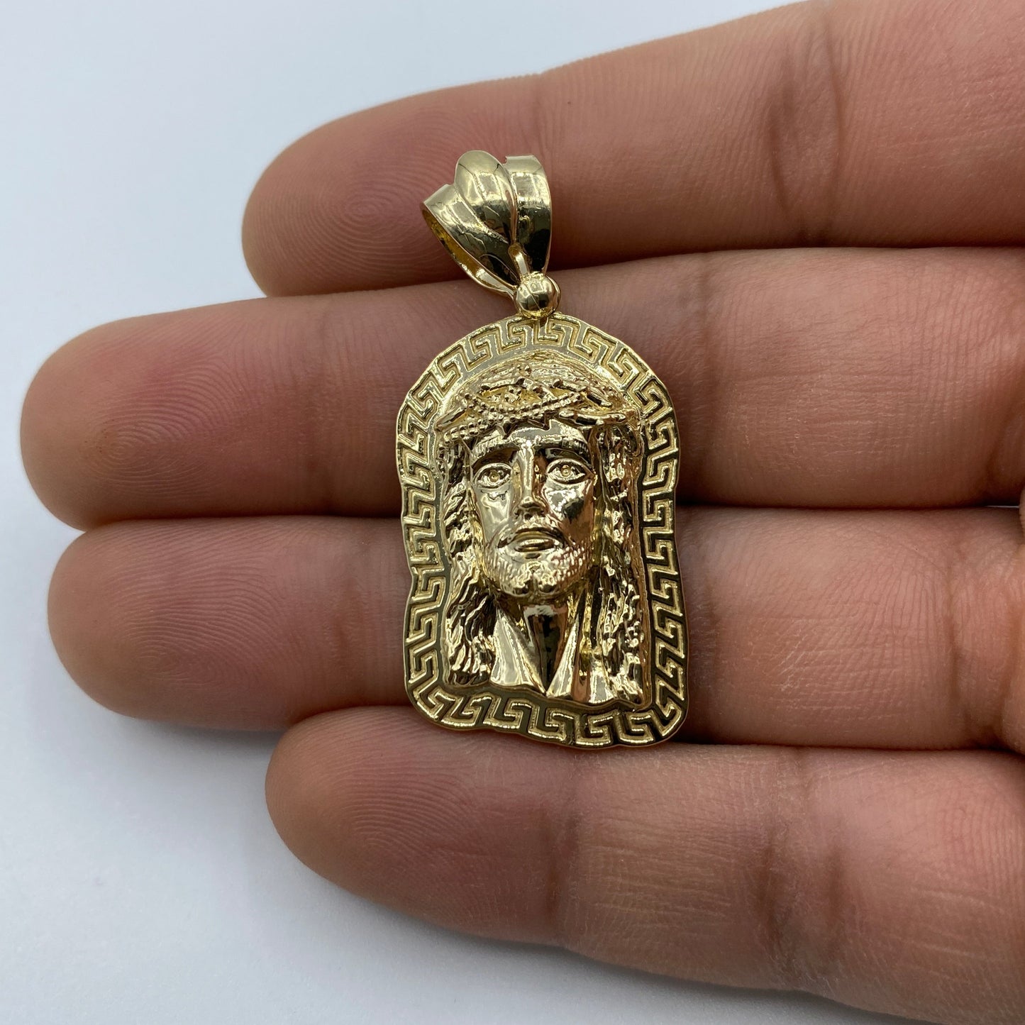 14K Jesus Head Medallion Pendant 1.75"