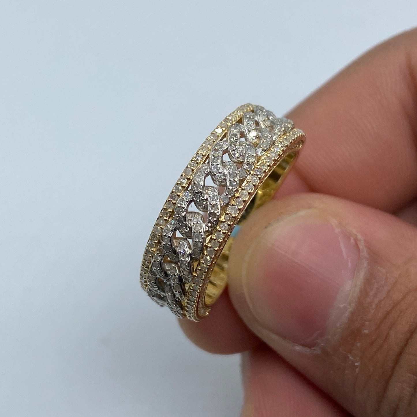 14K Gold 8MM Iced Cuban Core Link Diamond Ring