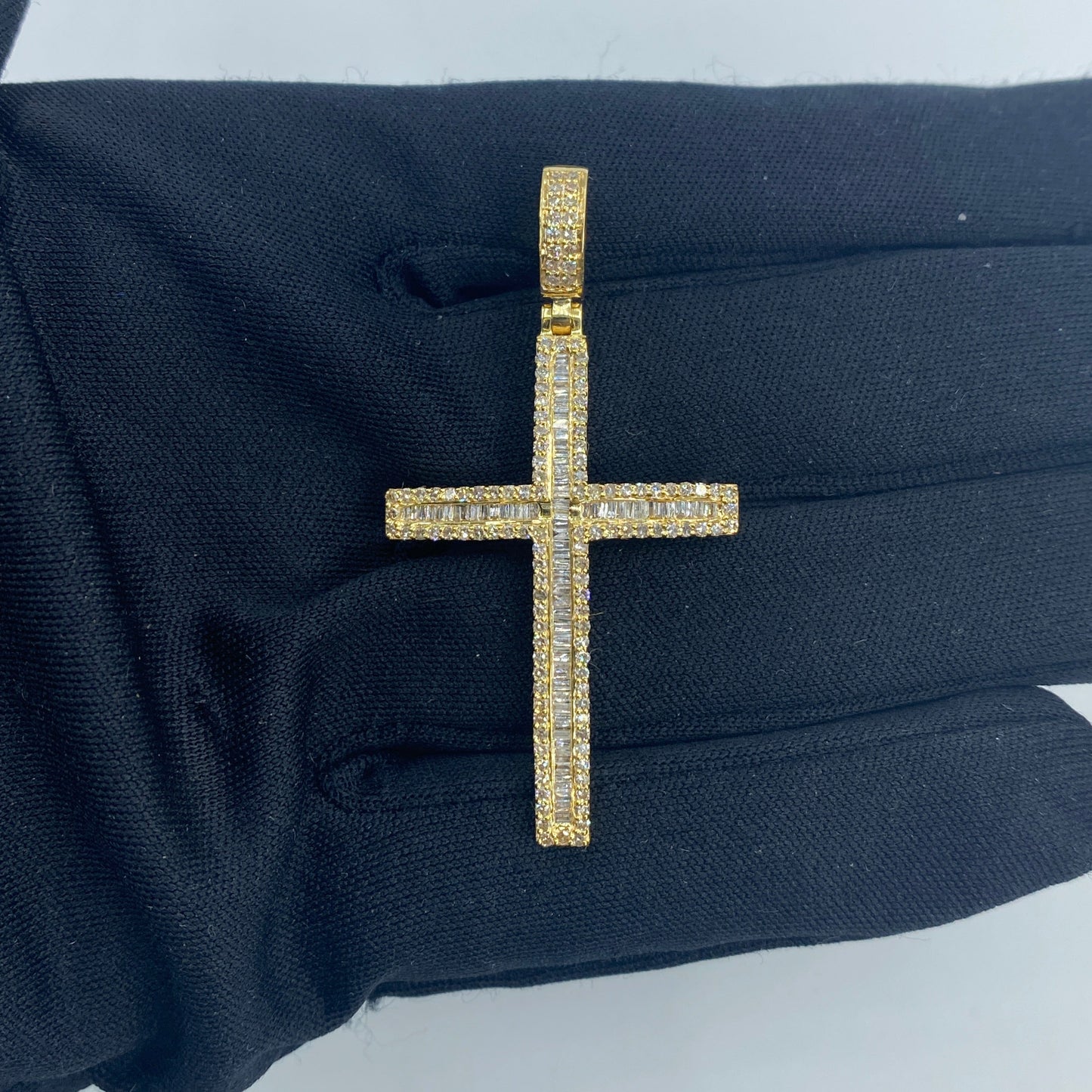 14K Latin Cross Diamond Baguette Pendant