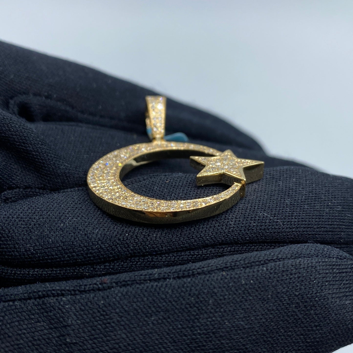 14K Star Moon Diamond Pendant