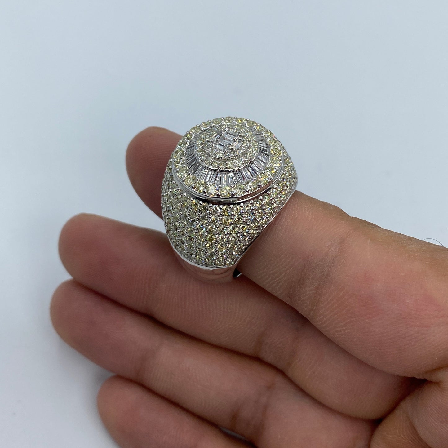14K Circle Dome Diamond Baguette Ring