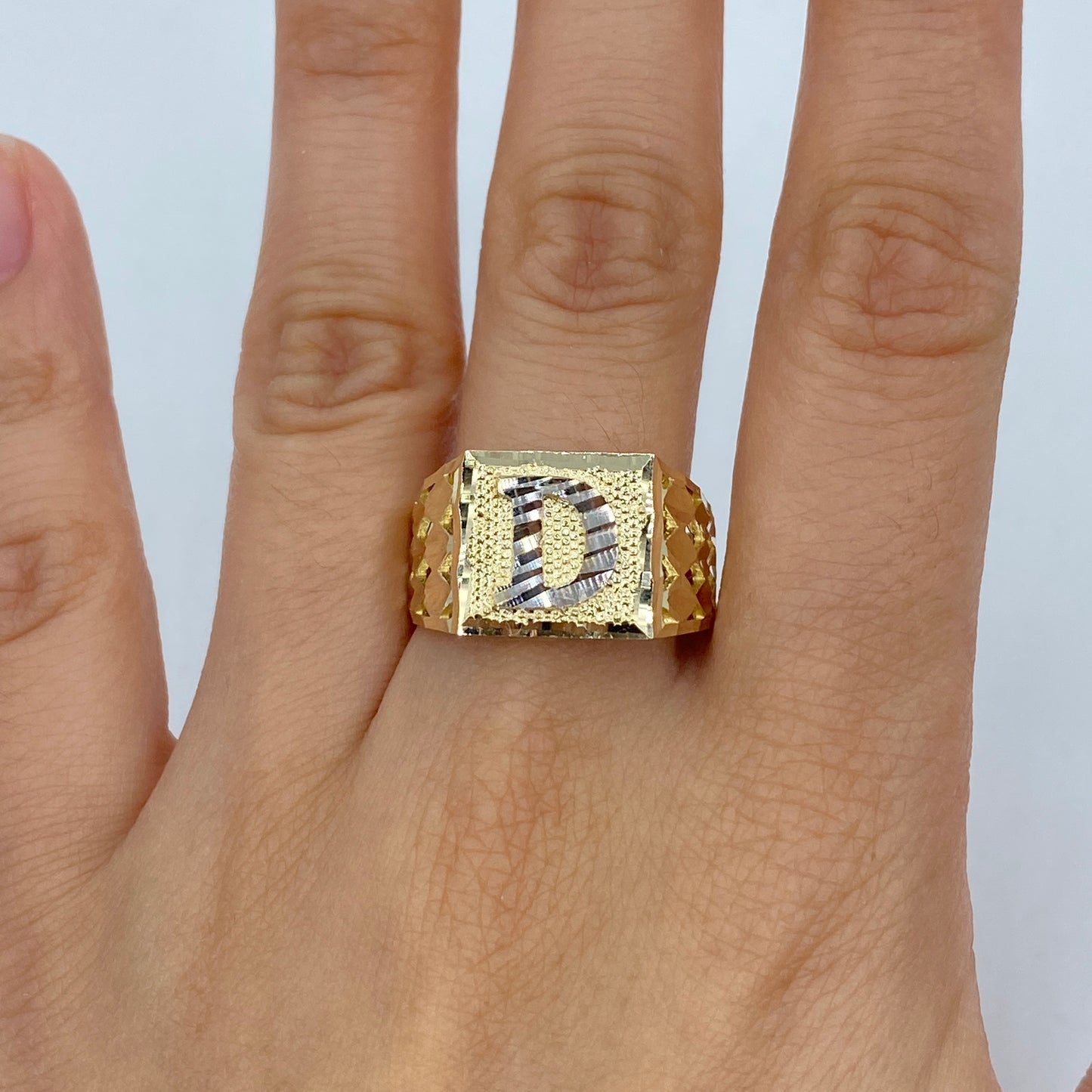 10K Initial Letter Square Block Ring