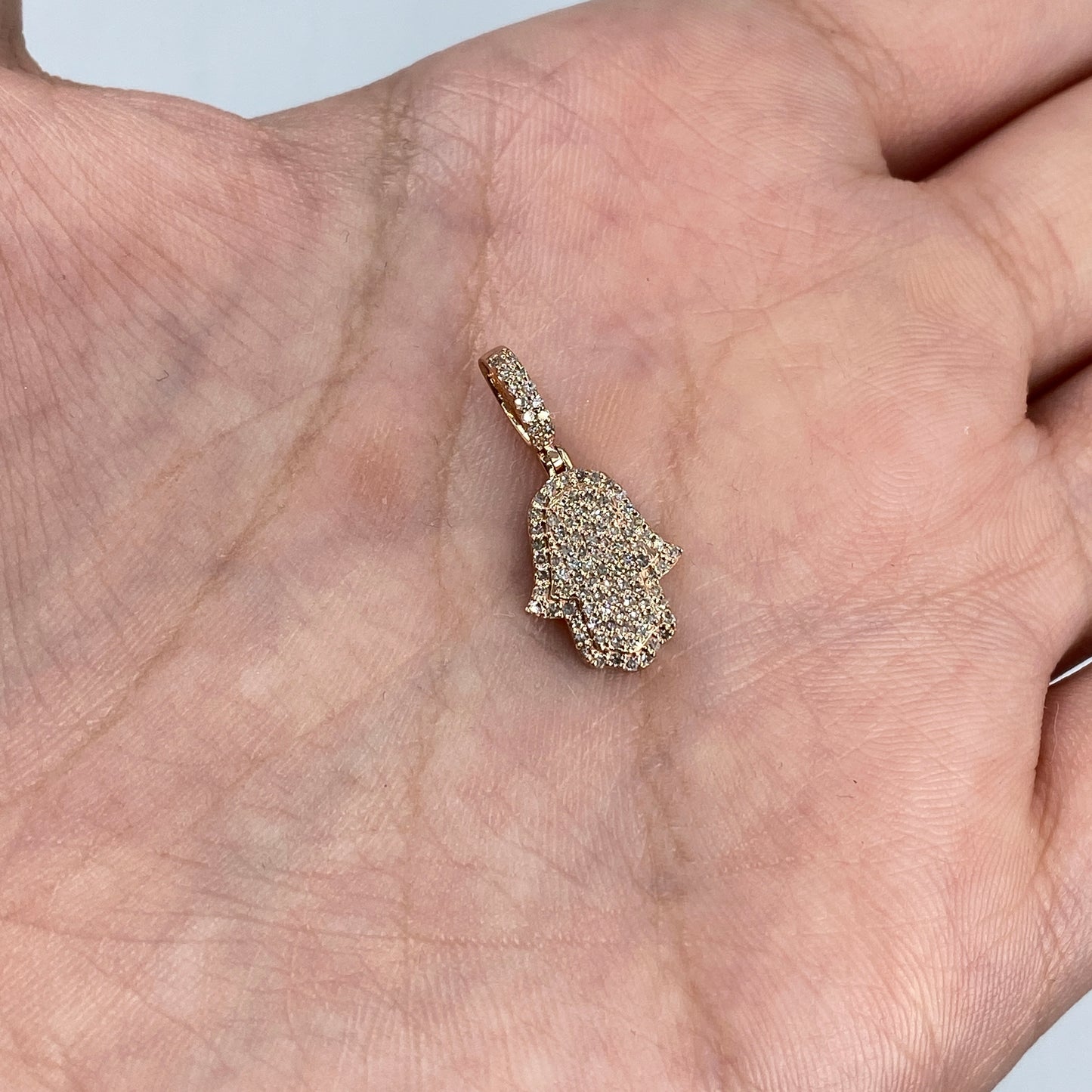 14K Dainty Hamsa Diamond Pendant