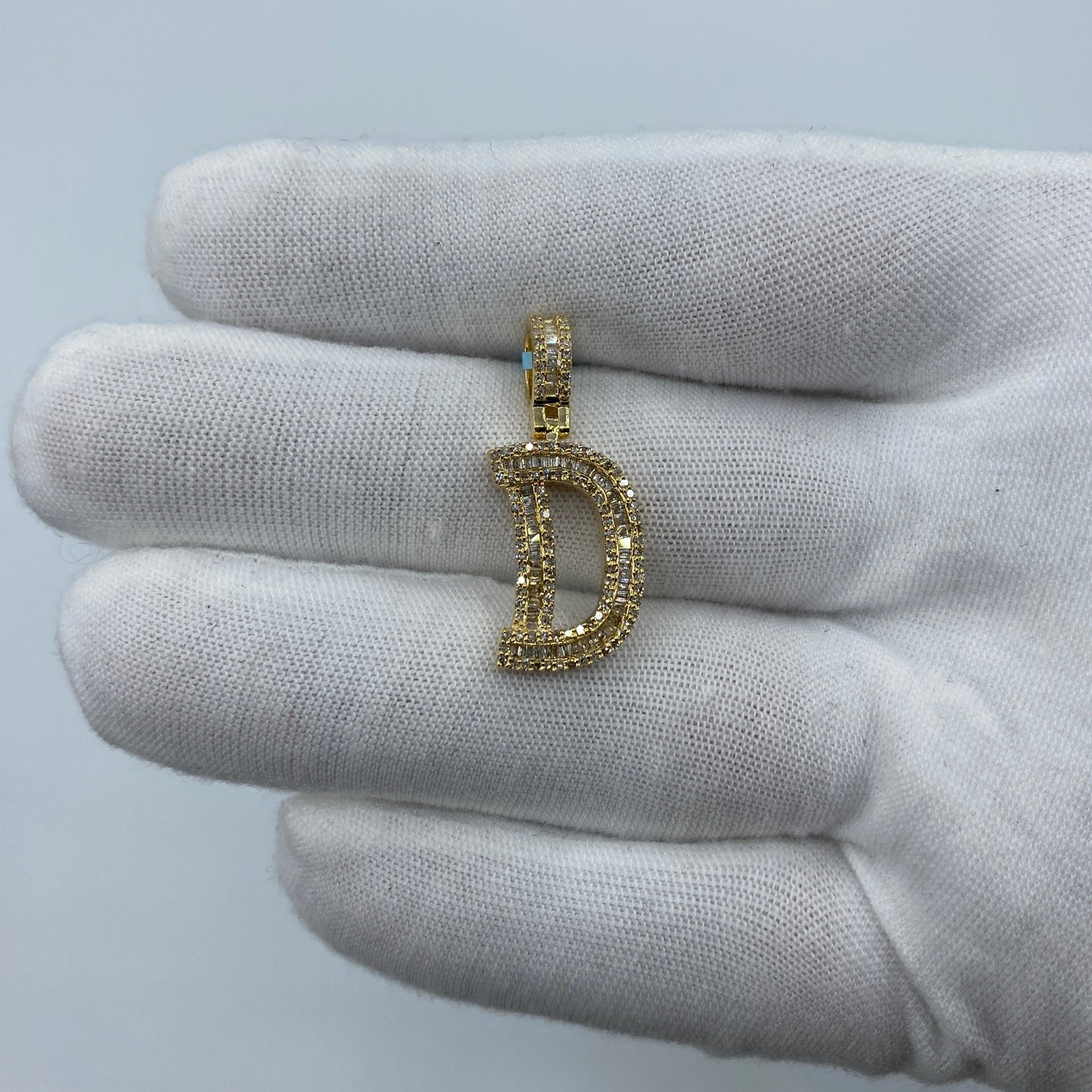 14K Initial D Diamond Baguette Pendant